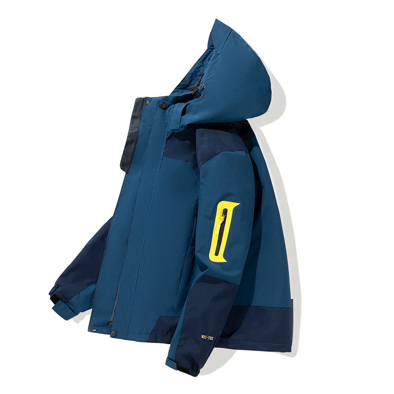 Męska wodoodporna kurtka softshell outdoorowy z kapturem, rękaw zamkiem kieszenią i wiatroszczelna membrana