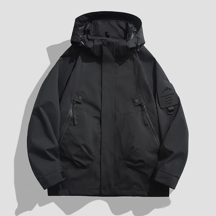 Męski Wodoodporny Utility Kurtka softshell z Kaptur, Diagonal Kieszenie na zamek &amp; Regulowany Rękaw Straps