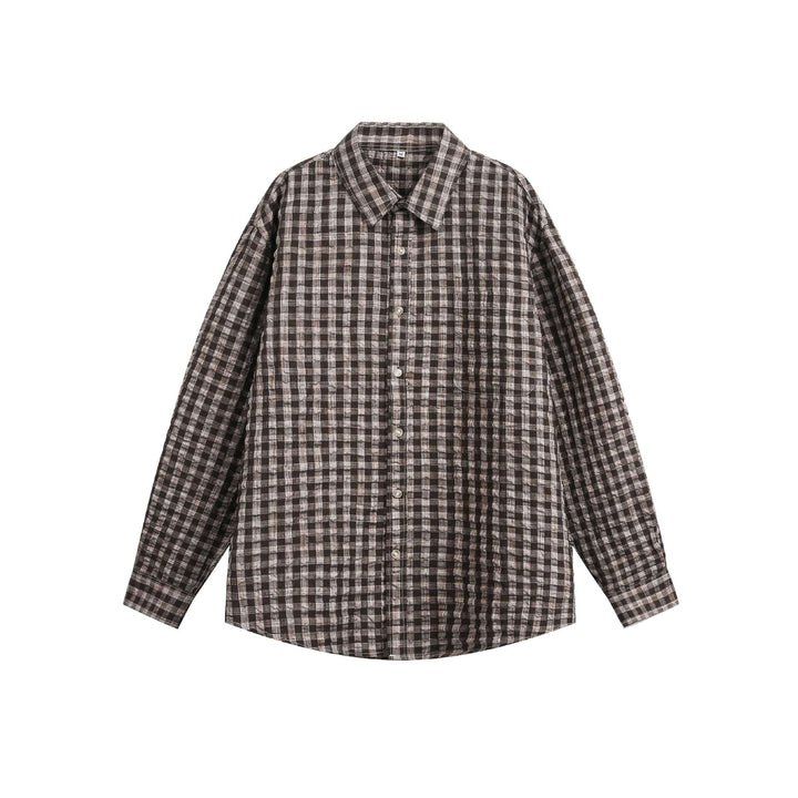 Unisex Oversize W kratę Kurtka koszulowa z Kieszeń i Miękki Textured Tkanina