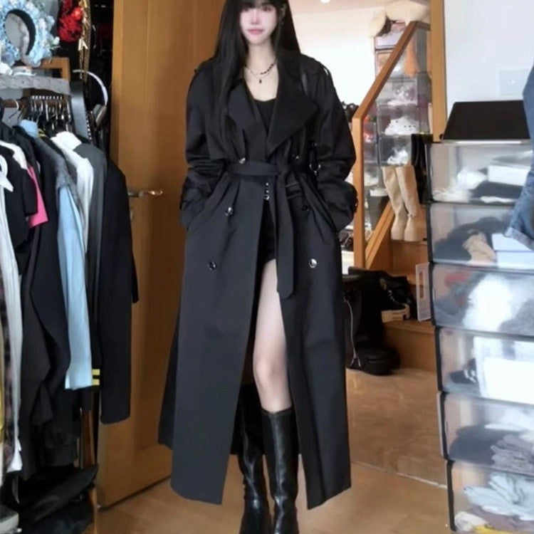 Damskie Długa Double-Breasted Płaszcz trenczowy z Kołnierz szalowy, Oversize Krój i Ukryty Waistband