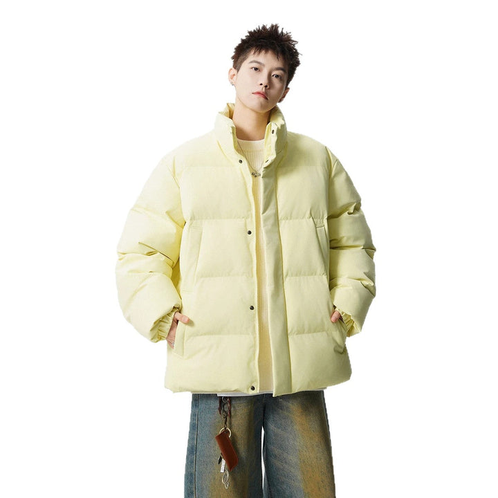 Męski Krótki Krój Oversized Pikowany Kurtka z Wysoki kołnierz