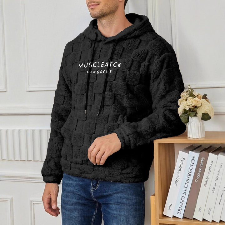Męska fluffy Sherpa bluza z kapturem z square quilting Wzór, kieszeń kangurka i regulowany kaptur
