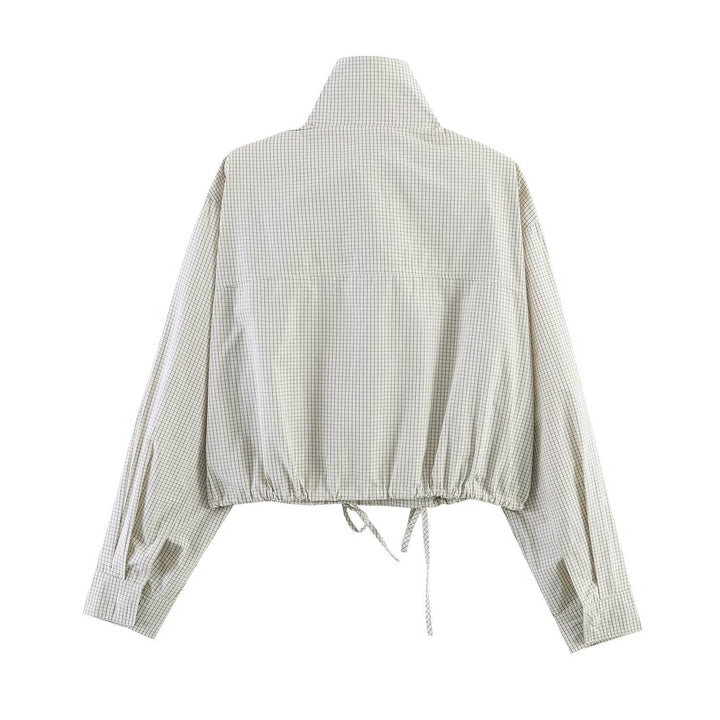 Damska krótka Windbreaker z ze stójką, Checkered Pattern i ściągaczem Lumaza