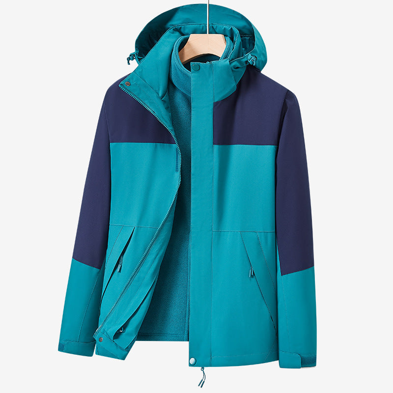 Unisex two-layer wodoodporna outdoor kurtka z kapturem i color block design Lumaza