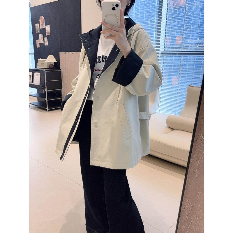 Unisex oversize utilitarian trencz z contrasted lining i hood Lumaza
