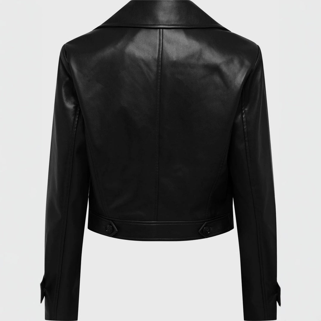 Damska krótka dwurzędna leather kurtka z wide lapels Lumaza