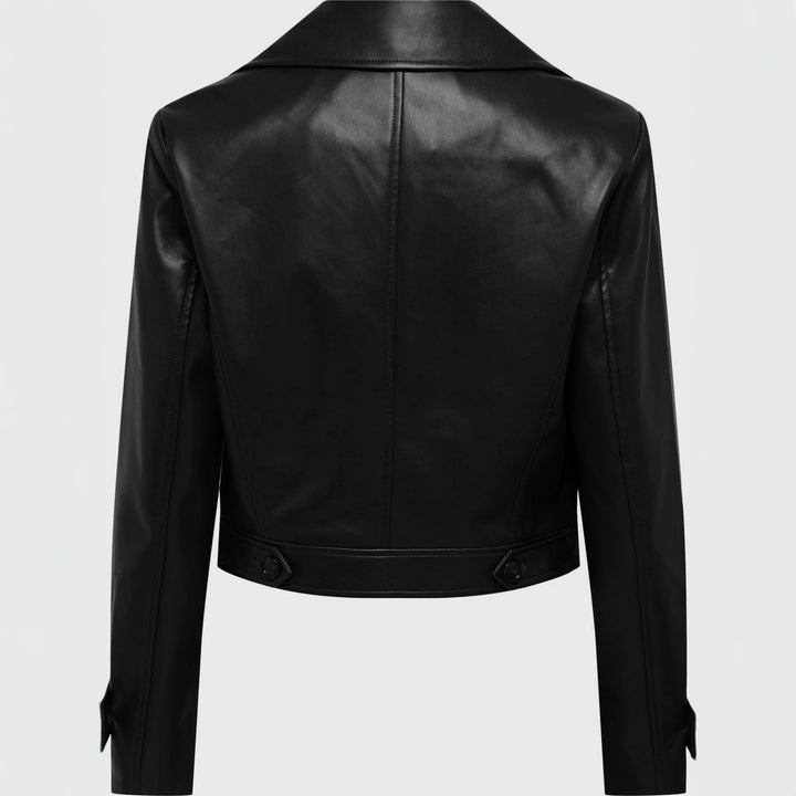 Damska krótka dwurzędna leather kurtka z wide lapels Lumaza
