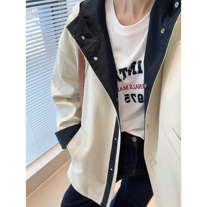Unisex oversize utilitarian trencz z contrasted lining i hood Lumaza