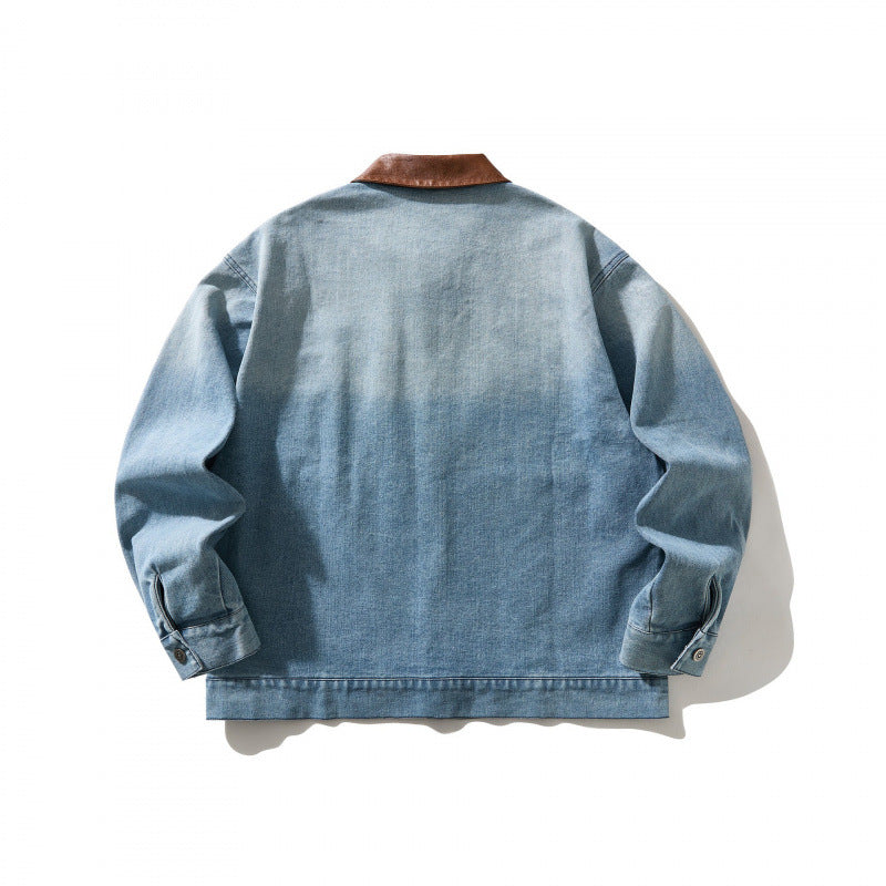 Męska denim kurtka w worker wygląd z kontrastowym kołnierzem