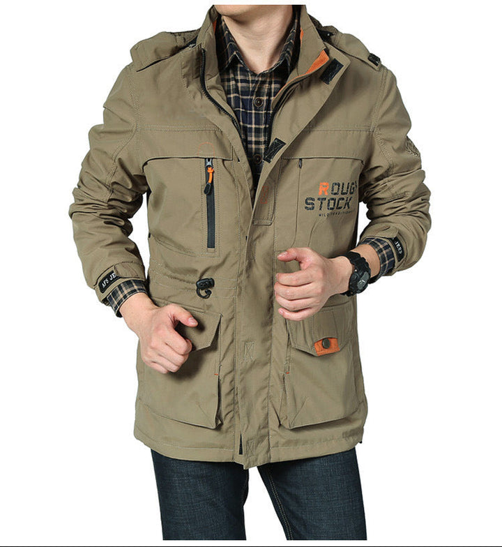 Męski Lekki Utility Field Parka z Kaptur, Multi-Pockets i Regulowany Drawstring Waist