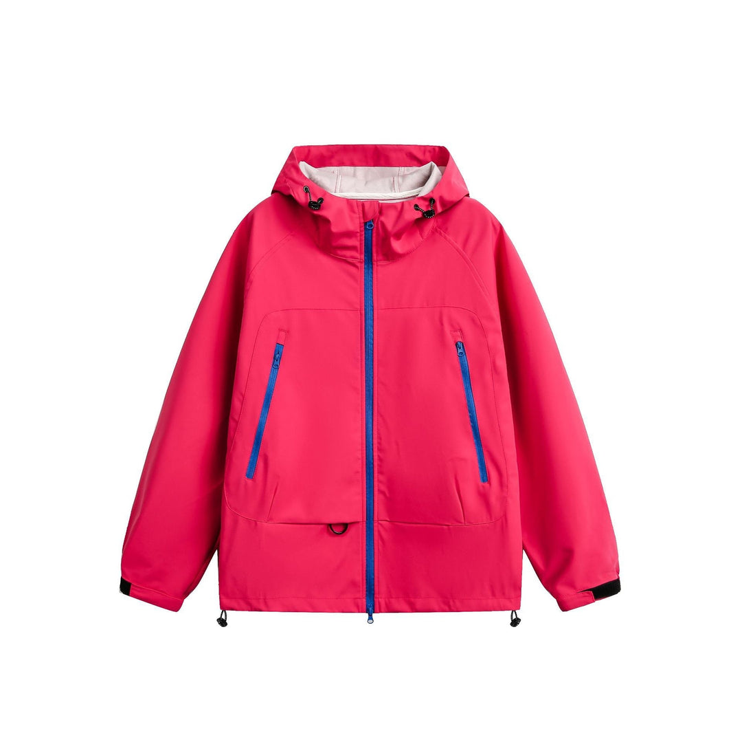 Damska Wodoodporny Softshell Deszczem Kurtka z Kaptur, Regulowany Dół i Contrasting Zippers