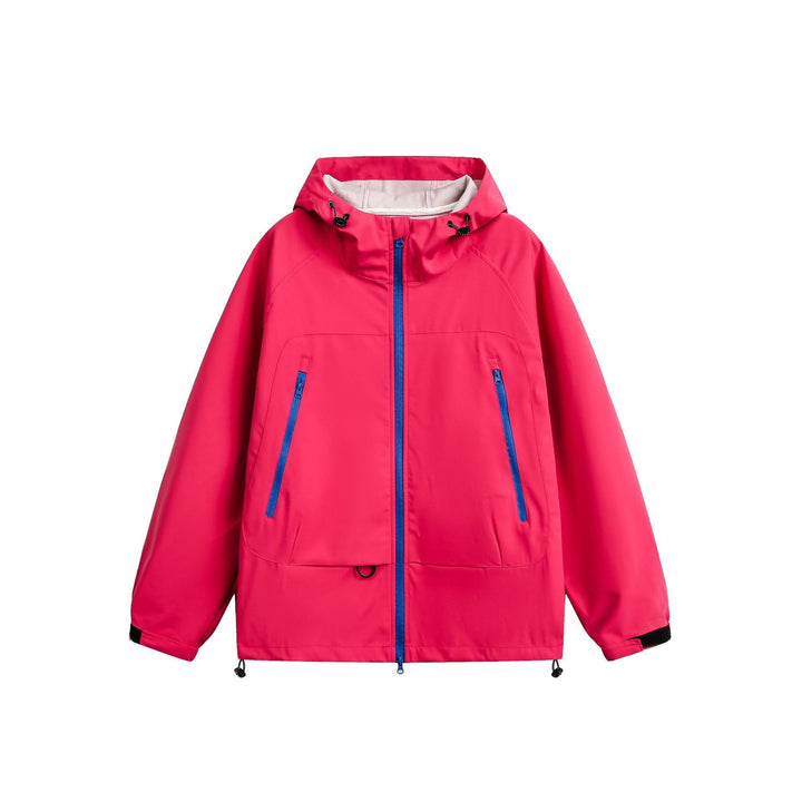 Damska Wodoodporny Softshell Deszczem Kurtka z Kaptur, Regulowany Dół i Contrasting Zippers