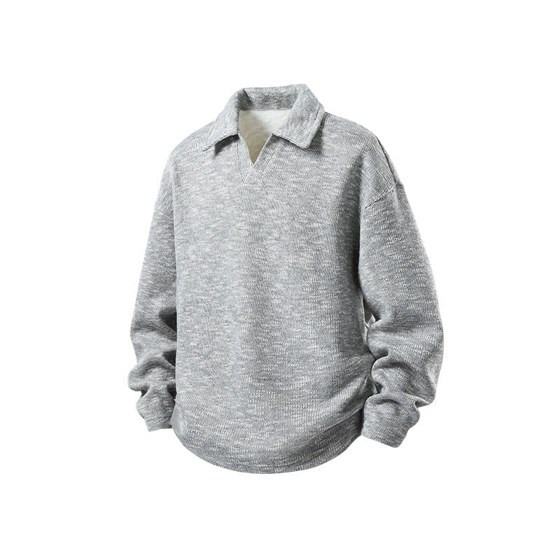 Herren Grobstrick-Kragenpullover mit V-Ausschnitt und Luźny‑Krój