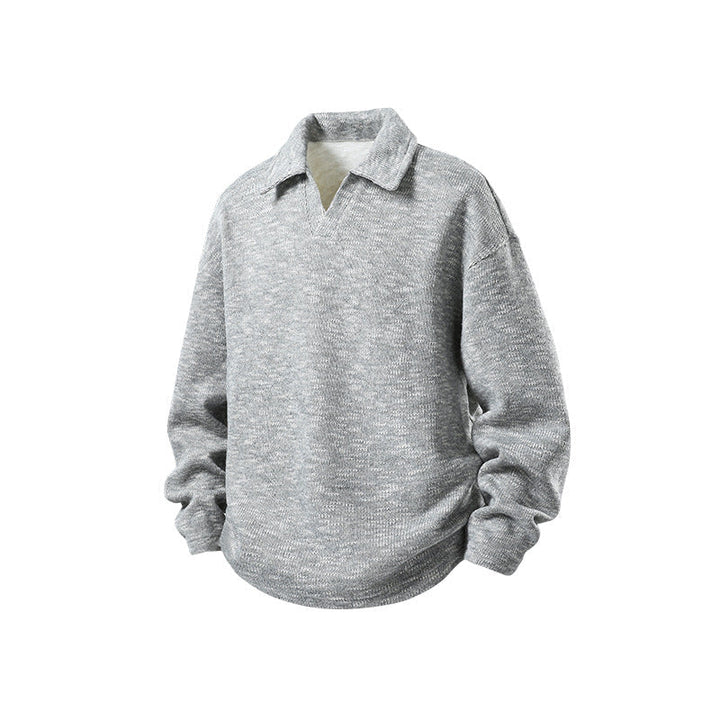 Herren Grobstrick-Kragenpullover mit V-Ausschnitt und Luźny‑Krój
