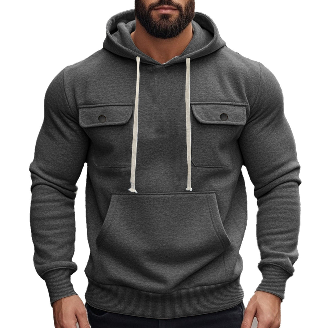 Męska sportowa bluza z kapturem z patch kieszenie z klapkami, kieszeń kangurka, i narrow Dół