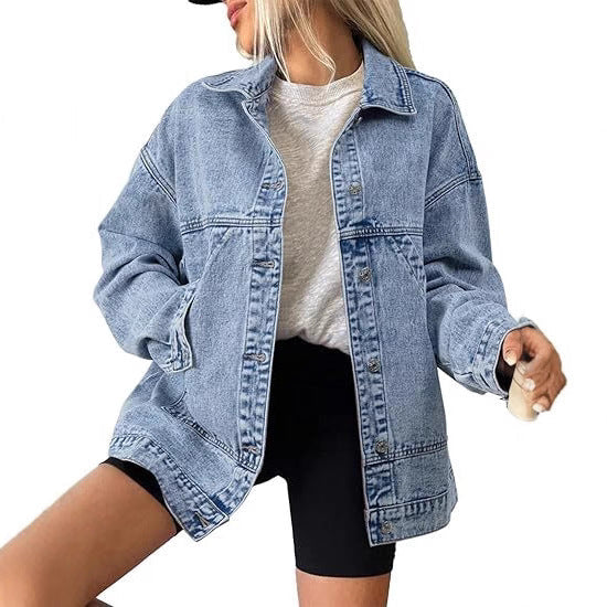 Damska oversize jeansy kurtka z boxy Cut i Distinctive Stitching Details Lumaza
