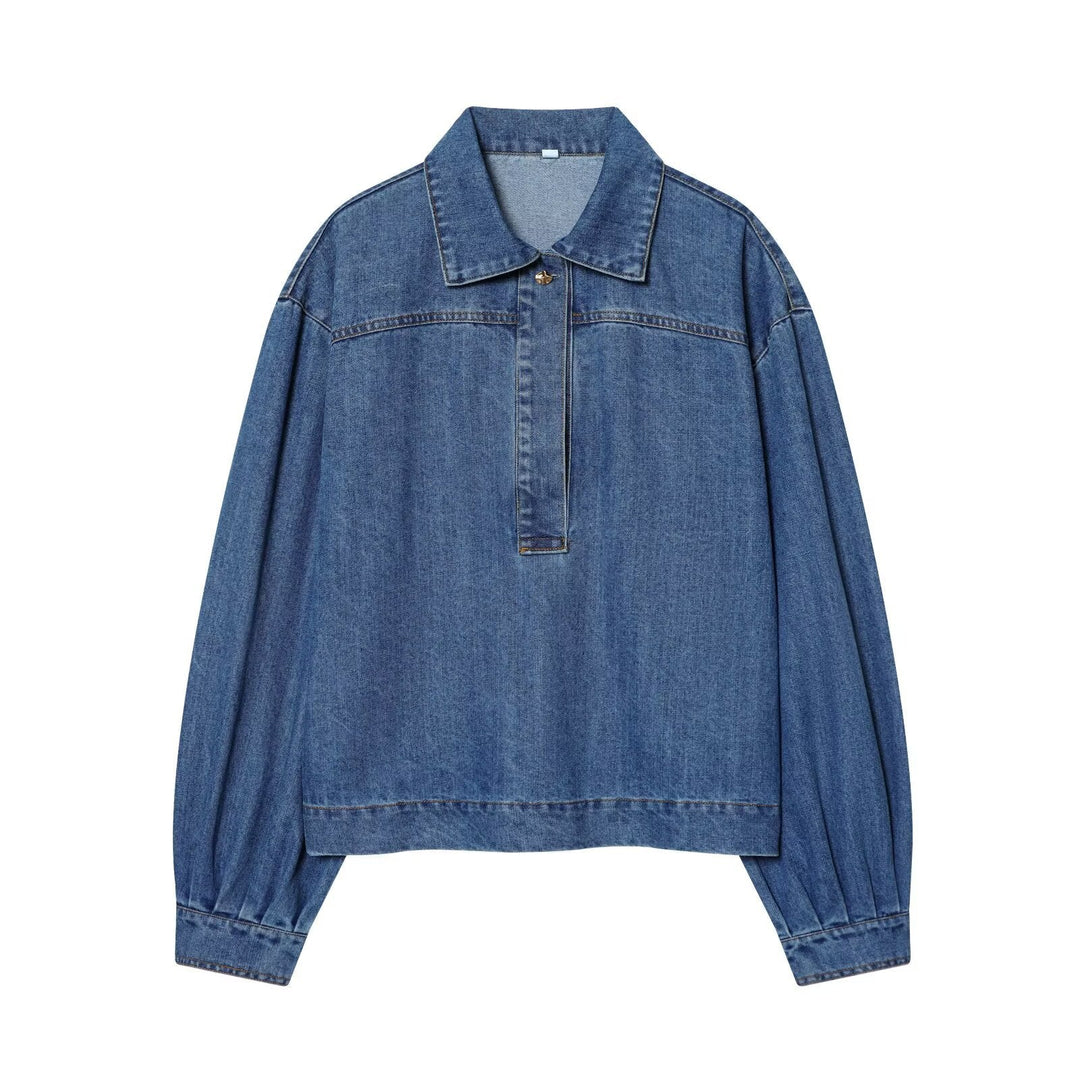 Damska oversize denimowa Pullover kurtka z Half listwą Lumaza