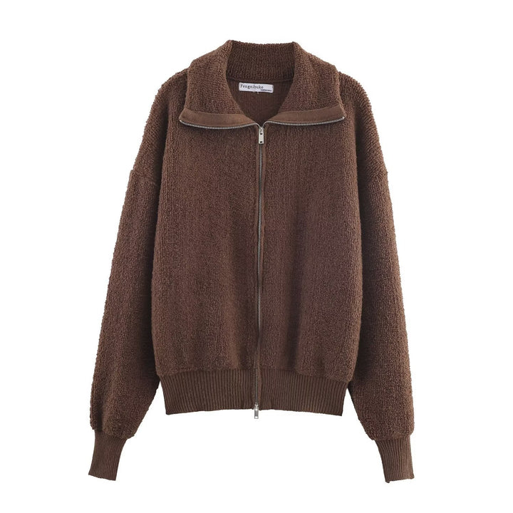 Damska oversize Teddy polarowa kurtka z ze stójką i Ribbed Cuff Lumaza