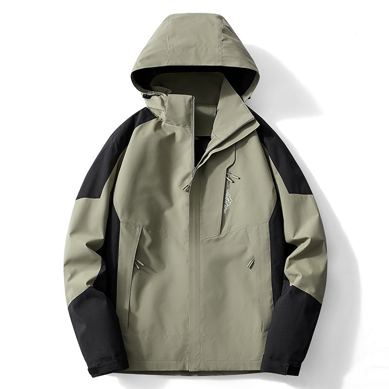Męska Colorblock softshell Trekker kurtka z kapturem, ukrytym zamkiems i boczne kieszeniami