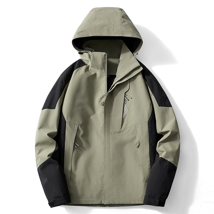 Męska Colorblock softshell Trekker kurtka z kapturem, ukrytym zamkiems i boczne kieszeniami