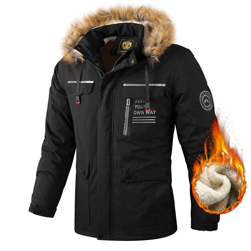 Męska Arctic-wspired funkcjonalne parka z teddy lwwg i removable imitacja fur kapturem