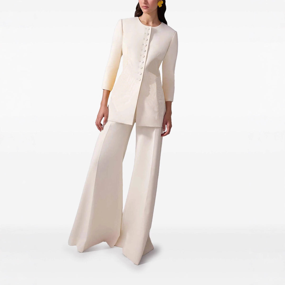 Damska długa marynarka płaszcz in tailoring z round neckline i concealed guzikami listwą Lumaza