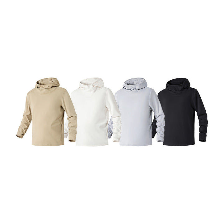 Herren Kapuzenpullover mit hohem Schalkragen aus technischem Stretchjersey