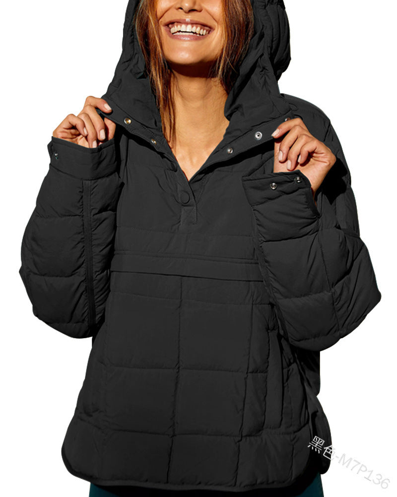 Damska Pikowana Lined Pull-Over Anorak z Kaptur