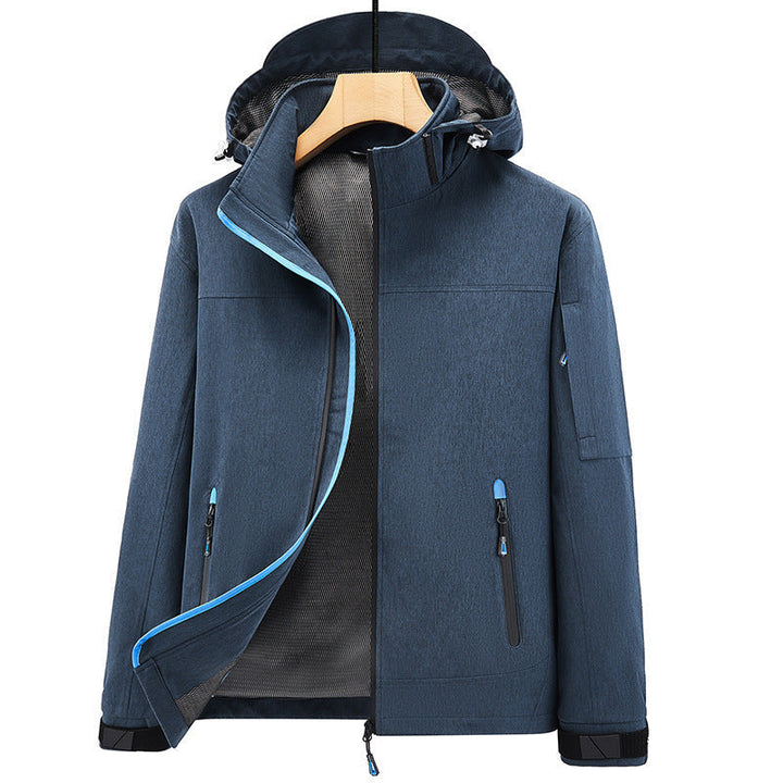 Męski Weather-Resistant Softshell Outdoorowy Kurtka z Kaptur, Wysoki kołnierz, i Welded Szwy
