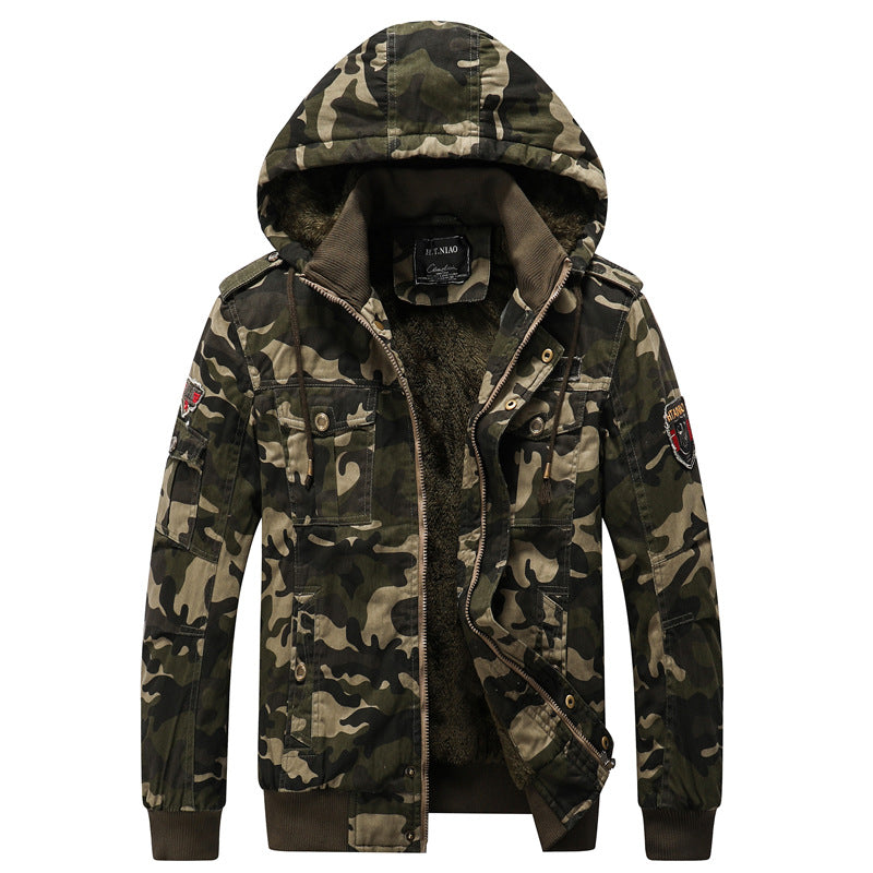 Męska ocieplana kapturemed parka w Moro Military styl z teddy Lwwg