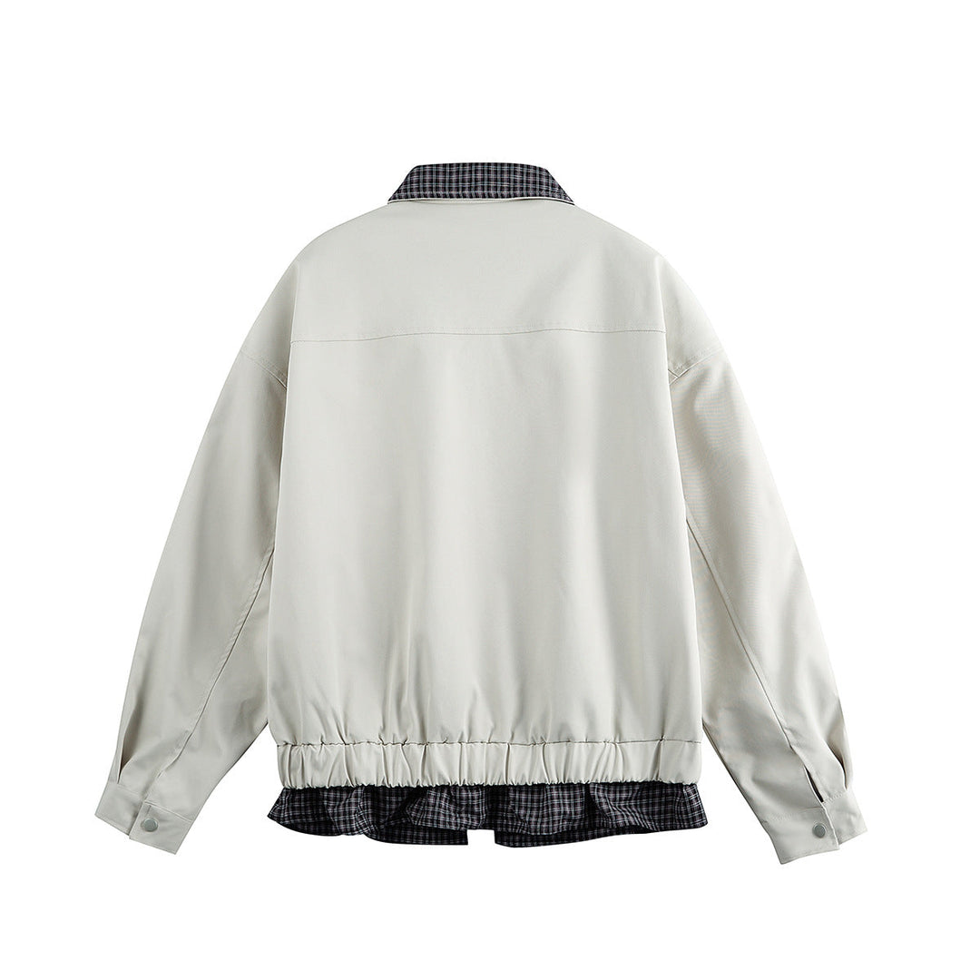 Męska layered-wygląd blouson kurtka z krata kołnierzem i regulowany dół