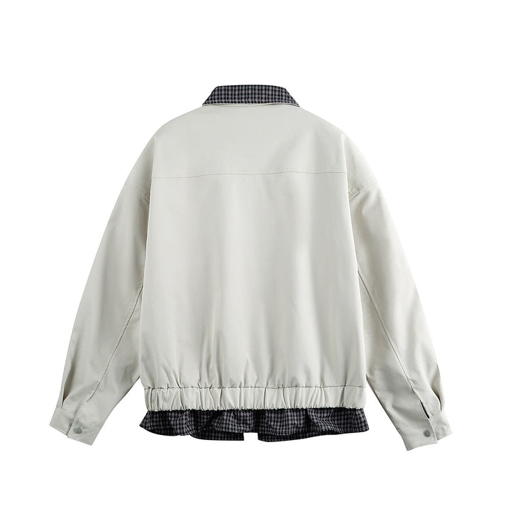Męska layered-wygląd blouson kurtka z krata kołnierzem i regulowany dół