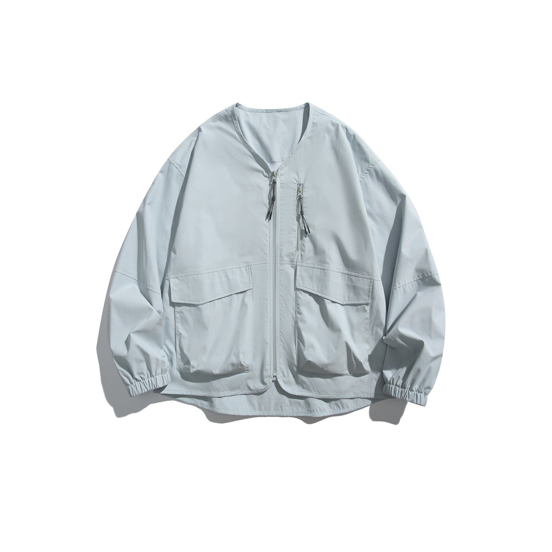 Męska krótka kurtka z V-neck, two-way zamkiems i utility kieszeniami