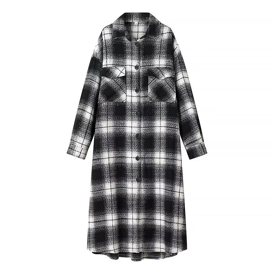 Damska długaline Check Overshirt z oversize Cut i klapką kieszeniami Lumaza