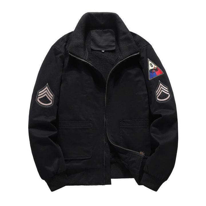 Męski Flight Kurtka z Sherpa Podszewka, Embroidered Naszywany Szczegóły, i Ribbed Dół