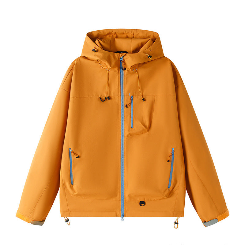 Męska lekka Tech softshell kurtka z kapturem, regulowany dół i kontrastowy zamkiems