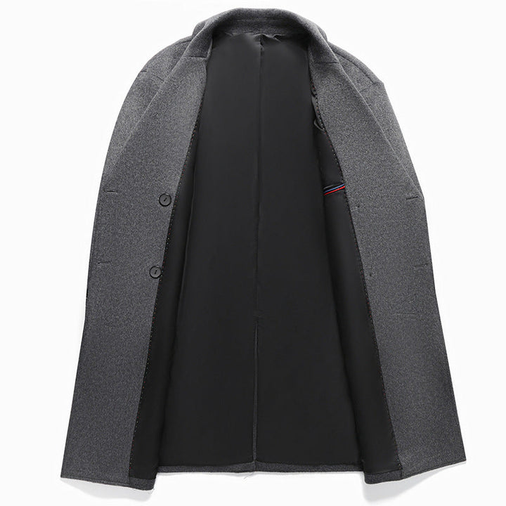 Męski Długi Wool Mieszanka Overcoat w Minimalist Krój z Notched Lapel i Ukryty Kieszenie