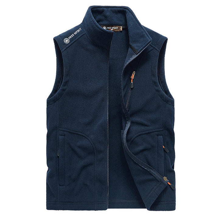 Męski polar kamizelka z high standing kołnierz, zippered kieszenie, i oddychający microfleece