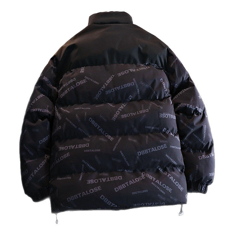 Unisex ocieplana pikowana kurtka z Allover Logo Print, High ze stójką &amp; regulowanym dołem Lumaza