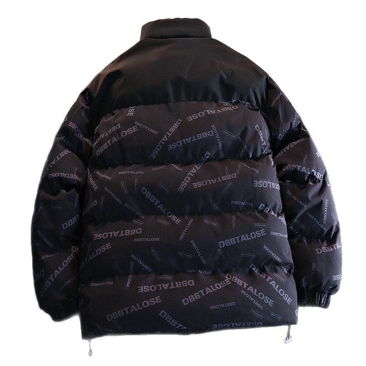 Unisex ocieplana pikowana kurtka z Allover Logo Print, High ze stójką &amp; regulowanym dołem Lumaza