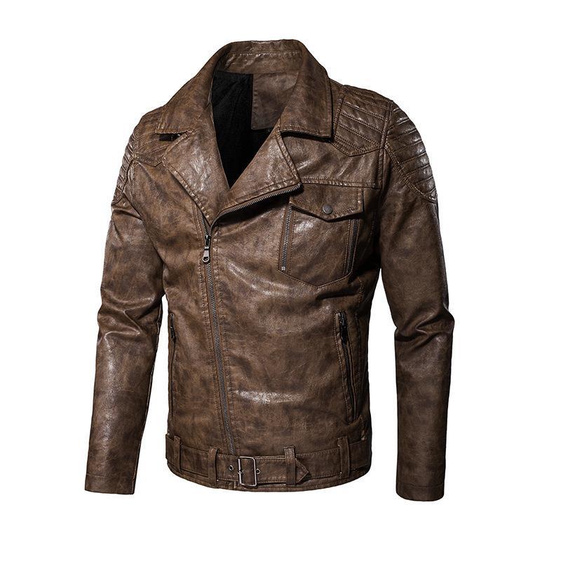Męski imitacja skóry biker kurtka z ramienny pikowanie, asymmetric zamek, i regulowany belted waist