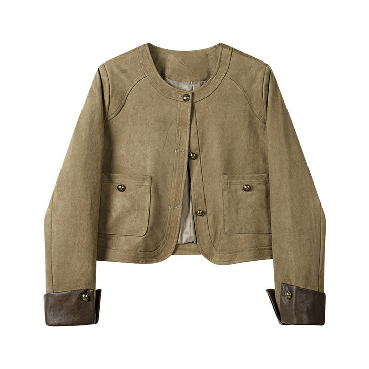 Damska Fashionable Suede kurtka z kieszeniami Lumaza