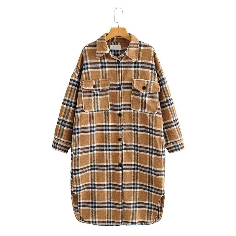Damska Oversize Kratka Kurtka koszulowa w Longline Krój z Patch Kieszenie na piersi