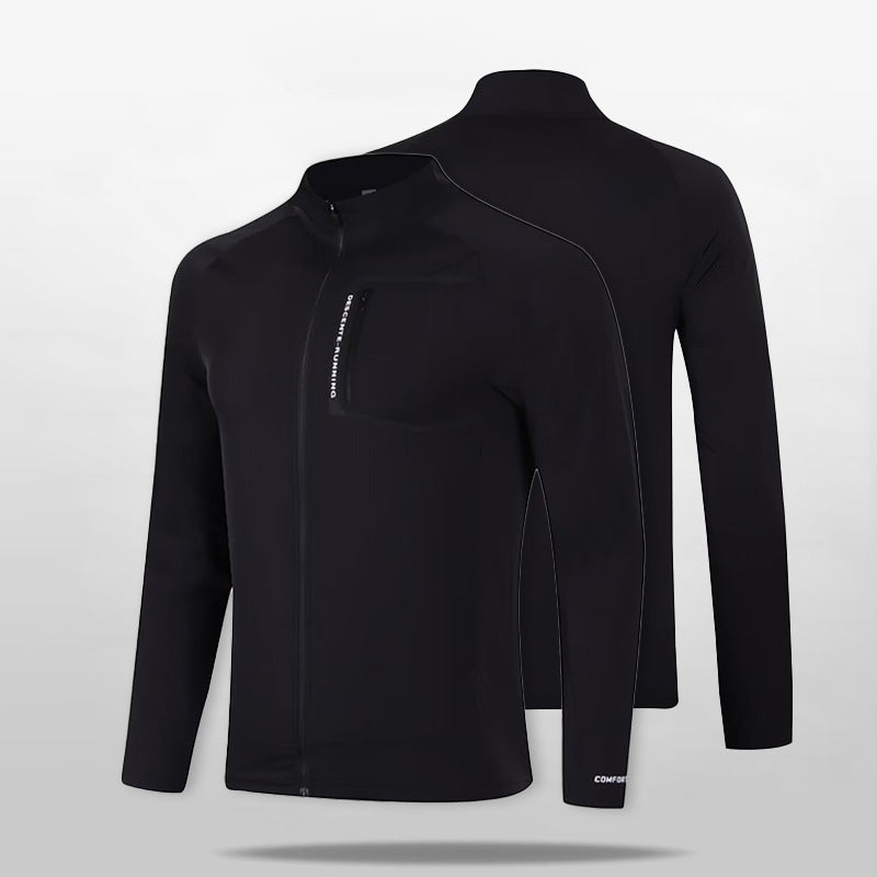 Męski oddychający wiatroszczelny running kurtka softshell z kołnierz ze stójką i kieszeń na piersi
