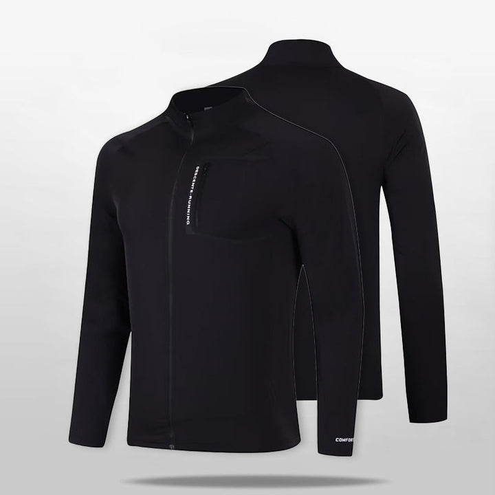 Męski oddychający wiatroszczelny running kurtka softshell z kołnierz ze stójką i kieszeń na piersi