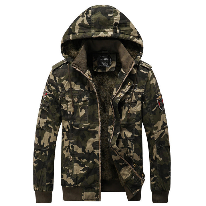 Męska Camouflage Utility Kurtka z kapturem z Ciepły Teddy Podszewka