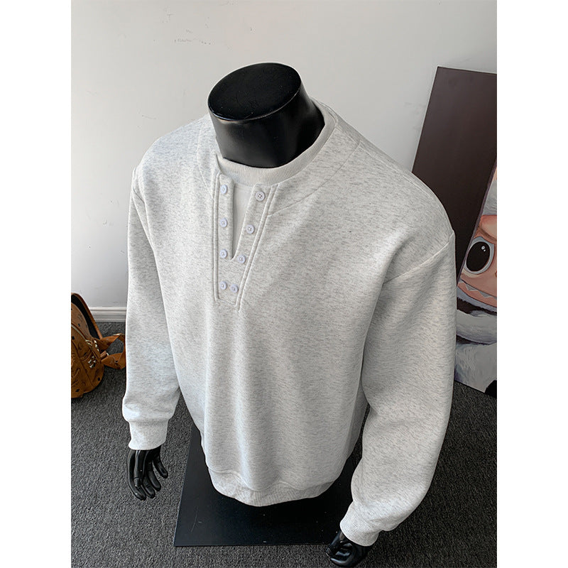 Męska Henley bluza z Listwa guzikowa, oversize Krój &amp; prążkowane mankiety