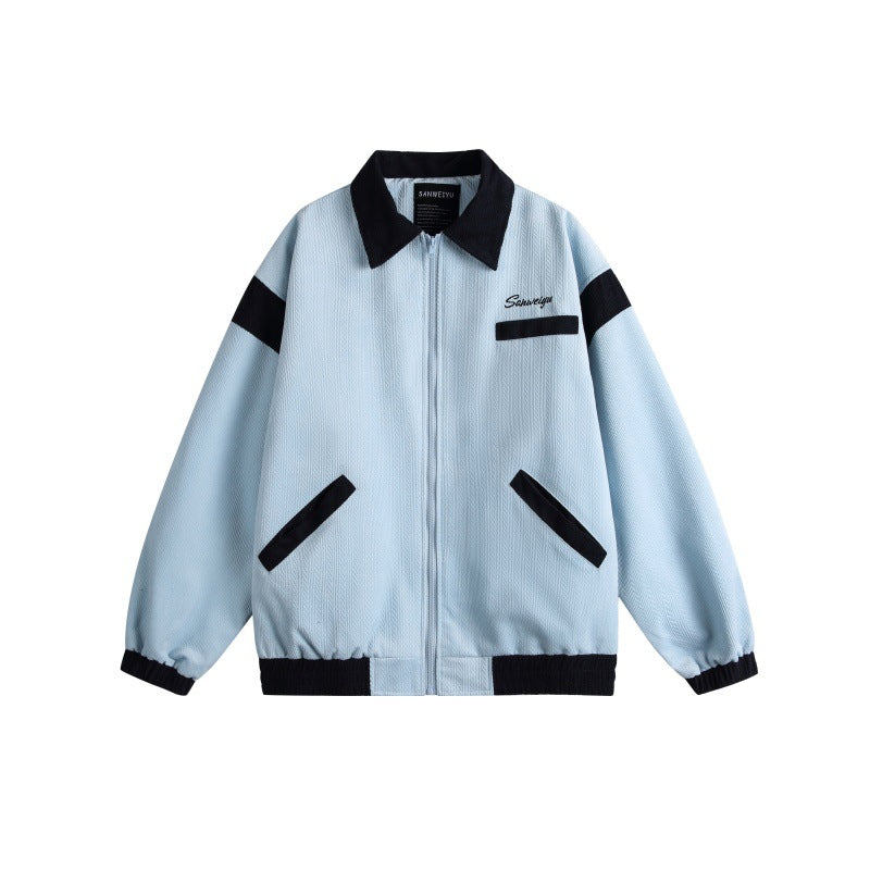 Unisex Harrington Bluzon Kurtka z Textured Tkanina i Kontrastowy Wykończenie