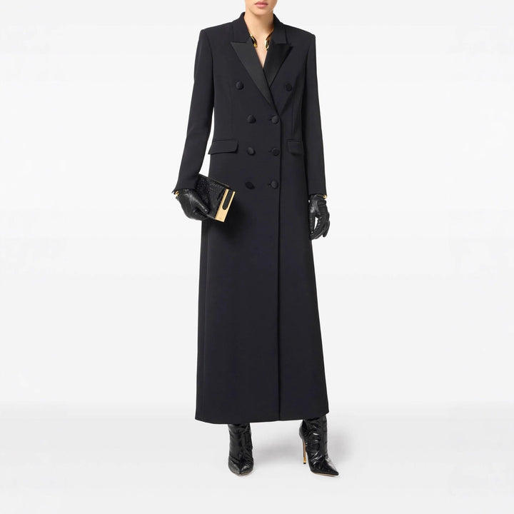 Damska dwurzędna długa-cut wool płaszcz z pointed lapel Lumaza