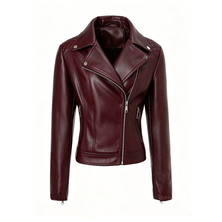 Damska taliowana Leather Biker kurtka z Asymmetrical zamkiem błyskawicznym Lumaza